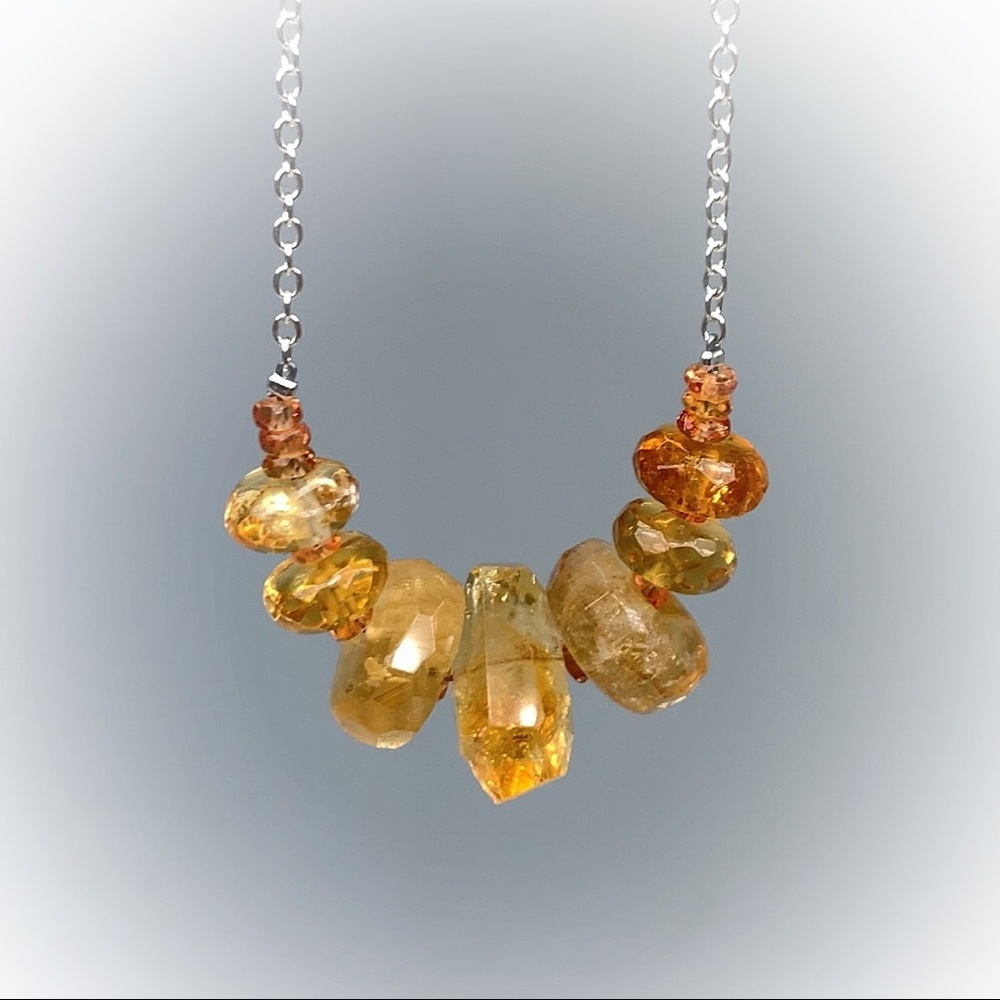 Hand Made Citrine Sapphire Gemstone Necklace - Picture 2 of 6